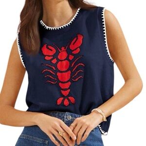WESTFADE Round Neck Multi Stitch Lobster Intarsia Sweater Vest